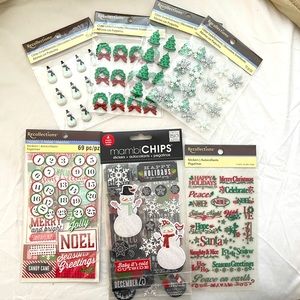 Recollections & Mambi Chips Christmas/Holiday/Winter Scrapbook Stickers Bundle